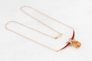 ANTIQUE SEED PEARL ENAMEL & CITRINE CRESCENT MOON NECKLACE 9ct GOLD