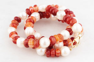 BESPOKE SEMI-BAROQUE PEARLS & AGATE NECKLACE 9ct GOLD