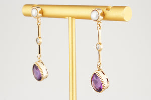 ANTIQUE EDWARDIAN PEARL, AMETHYST & SPINEL EARRINGS 9CT GOLD