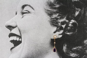 ANTIQUE EDWARDIAN PEARL, AMETHYST & SPINEL EARRINGS 9CT GOLD