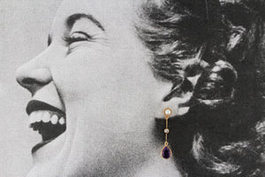 ANTIQUE EDWARDIAN PEARL, AMETHYST & SPINEL EARRINGS 9CT GOLD