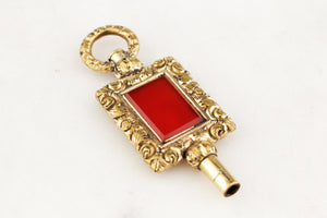 ANTIQUE VICTORIAN GILT CARNELIAN WATCH WINDER FOB