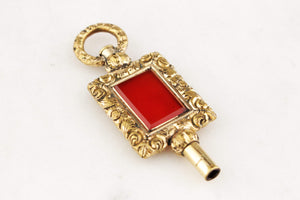ANTIQUE VICTORIAN GILT CARNELIAN WATCH WINDER FOB