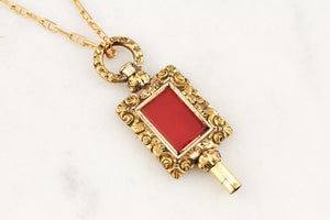 ANTIQUE VICTORIAN GILT CARNELIAN WATCH WINDER FOB