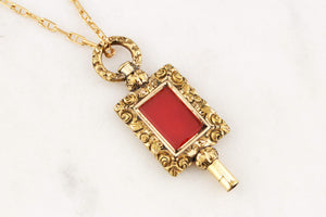 ANTIQUE VICTORIAN GILT CARNELIAN WATCH WINDER FOB