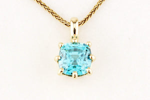 BESPOKE 3.35ct BLUE ZIRCON PENDANT 10ct GOLD