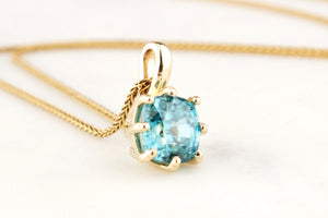 BESPOKE 3.5ct BLUE ZIRCON PENDANT 10ct GOLD