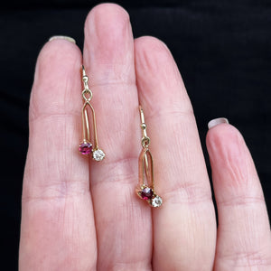 ANTIQUE VICTORIAN RUBY & DIAMOND EARRINGS 9ct GOLD