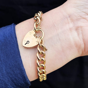 ANTIQUE VICTORIAN CURB LINK PADLOCK BRACELET 9ct GOLD