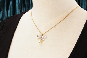 ANTIQUE EDWARDIAN DIAMOND & PEARL BOW PENDANT 18ct GOLD