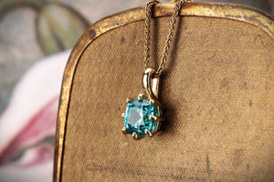 BESPOKE 3.35ct BLUE ZIRCON PENDANT 10ct GOLD