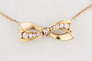 VINTAGE .32ct DIAMOND BOW NECKLACE 18ct & 9ct GOLD