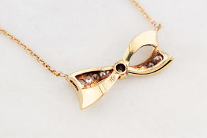 VINTAGE .32ct DIAMOND BOW NECKLACE 18ct & 9ct GOLD