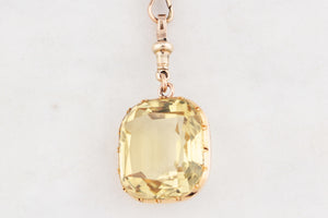ANTIQUE VICTORIAN 53ct CITRINE PENDANT ON DOG CLIP 9ct GOLD