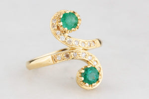 VINTAGE ART NOUVEAU STYLE EMERALD & DIAMOND RING 18ct GOLD