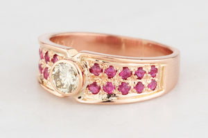 VINTAGE .50ct CHAMPAGNE DIAMOND & RUBY RING 18ct GOLD