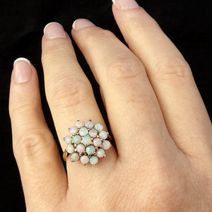 MID-CENTURY 1965 SOLID OPAL CLUSTER RING 9ct GOLD