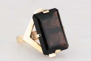 RETRO c1970 22.2ct SMOKY QUARTZ COCKTAIL RING 10ct GOLD