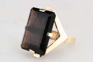 RETRO c1970 22.2ct SMOKY QUARTZ COCKTAIL RING 10ct GOLD
