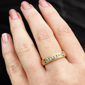 VINTAGE DIAMOND THREE QUARTER HOOP RING 14ct GOLD