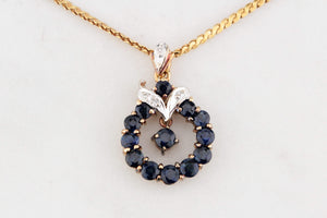 VINTAGE SAPPHIRE & DIAMOND PENDANT ON CHAIN 14 & 18ct GOLD