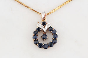 VINTAGE SAPPHIRE & DIAMOND PENDANT ON CHAIN 14 & 18ct GOLD