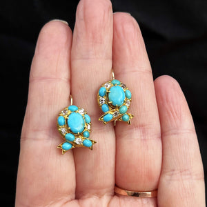 ANTIQUE VICTORIAN TURQUOISE & DIAMOND EARRINGS 18ct GOLD