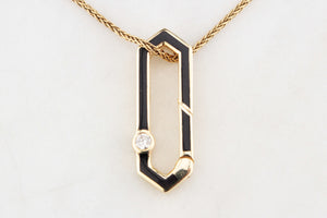 CONTEMPORARY BLACK ENAMEL & DIAMOND CHARM BALE/EXTENDER 14ct GOLD