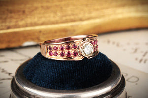 VINTAGE .50ct CHAMPAGNE DIAMOND & RUBY RING 18ct GOLD