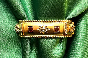ANTIQUE EDWARDIAN DIAMOND & GARNET SCARF CLIP 9ct GOLD