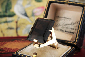 RETRO c1970 22.2ct SMOKY QUARTZ COCKTAIL RING 10ct GOLD