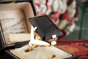 RETRO c1970 22.2ct SMOKY QUARTZ COCKTAIL RING 10ct GOLD