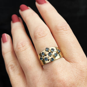 VINTAGE TEAL SAPPHIRE HAREM RING 14ct GOLD