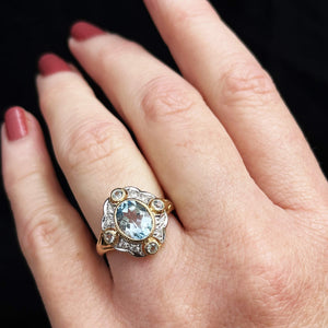 MODERN 2ct TOPAZ & DIAMOND COCKTAIL RING 9ct GOLD