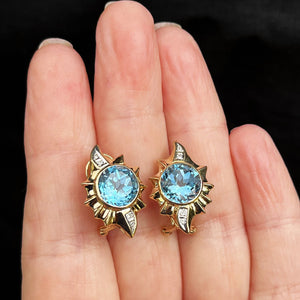 VINTAGE TOPAZ & DIAMOND EARRINGS 14ct GOLD