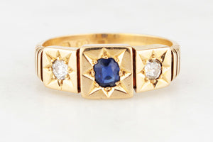 ANTIQUE VICTORIAN c1860 SAPPHIRE & DIAMOND RING IN 18ct GOLD