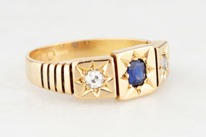 ANTIQUE VICTORIAN c1860 SAPPHIRE & DIAMOND RING IN 18ct GOLD