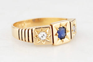 ANTIQUE VICTORIAN c1860 SAPPHIRE & DIAMOND RING IN 18ct GOLD