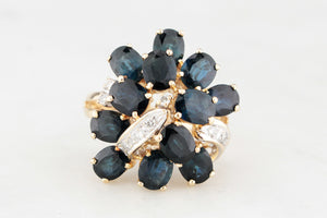 MID-CENTURY SAPPHIRE & DIAMOND COCKTAIL RING IN 14ct GOLD