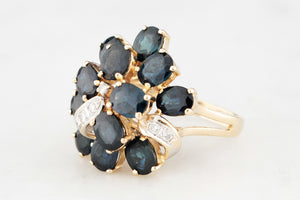 MID-CENTURY SAPPHIRE & DIAMOND COCKTAIL RING IN 14ct GOLD
