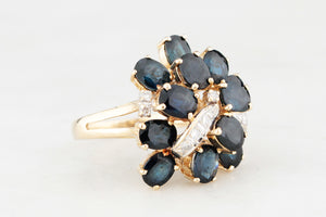 MID-CENTURY SAPPHIRE & DIAMOND COCKTAIL RING IN 14ct GOLD
