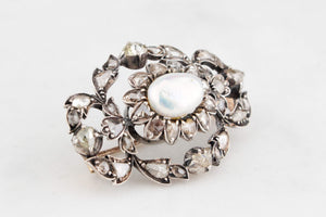 ANTIQUE GEORGIAN 1.48ct DIAMOND & PEARL BROOCH