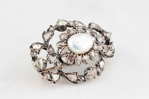 ANTIQUE GEORGIAN 1.48ct  DIAMOND & PEARL BROOCH