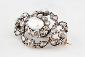 ANTIQUE GEORGIAN 1.48ct  DIAMOND & PEARL BROOCH