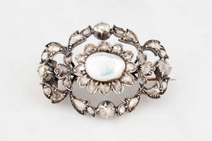 ANTIQUE GEORGIAN 1.48ct DIAMOND & PEARL BROOCH