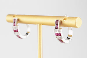 MODERN RUBY & DIAMOND HALF HOOP EARRINGS 14ct GOLD
