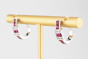 MODERN RUBY & DIAMOND HALF HOOP EARRINGS 14ct GOLD