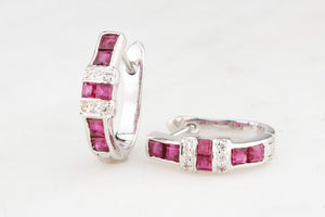 MODERN RUBY & DIAMOND HALF HOOP EARRINGS 14ct GOLD