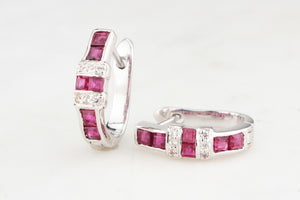 MODERN RUBY & DIAMOND HALF HOOP EARRINGS 14ct GOLD