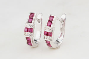 MODERN RUBY & DIAMOND HALF HOOP EARRINGS 14ct GOLD